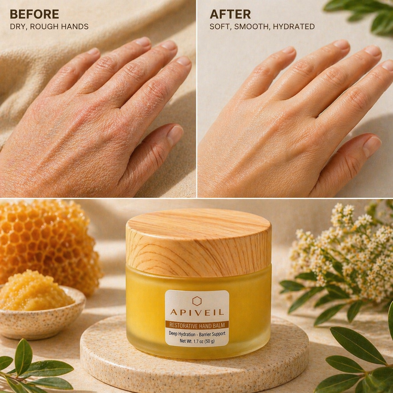 Restorative Hand Balm for Dry Hands | Natural Moisturizing Hand Balm | APIVEIL 1.7 oz